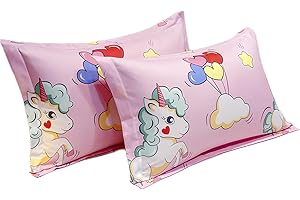 LHLZNB Baby Toddler Pillowcase,2 Pack 100% Cotton Pillow Cover,Cot Bed Pillow Pair Cases 50x75cmSoft and Breathable Baby Pillowfor Boy & Girl Bedding, Kids Travel Pillow Pillowcase ﻿ (Pink, Cartoon)