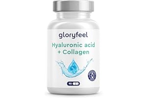 GLORYFEEL Hyaluronic Acid + Collagen - 90 Capsules with Biotin, Vitamin C from Acerola, Zinc, Selenium & Bamboo Extract - Hair, Skin and Nail Complex for Women & Men - Supplements Made in Germany