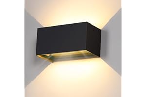 Kingwei 20W Apliques pared LED Blanco Cálido 3000K Lámpara de pared Interior 2000LM Aplique Pared Exterior Impermeable IP65 Luz de pared Ángulo aju