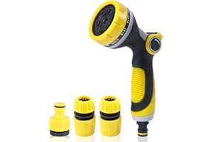 DURDIIY Pistolet natryskowy do rur węża, pistolet natryskowy do węża ogrodowego z 10 regulowanymi wzorami, dysza węża, zestaw startowy do mycia samochodu i zwierząt domowych, trawnika i czyszczenia ogrodu, chodników (żółty)