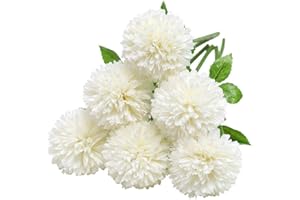 Tifuly Flores de Hortensia Artificial, 6 Piezas de crisantemo de Seda pequeña Bola de Flores para la decoración de la Oficina del jardín del hogar, Ramos de Novia, arreglos Florales(Blanco)