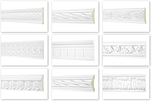 Perfiles planos HEXIM Perfect 2 metros - gran selección, serie 1 (AC236-130x16mm) - perfil de estuco de PU estampado, blanco, resistente a los impactos - perfiles decorativos planos para paredes