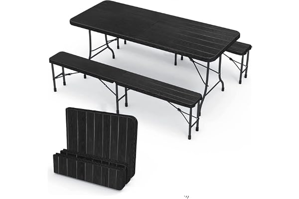 IZTOSS Ensemble Table Pliante et 2 Bancs - Table de Jardin 8 Personnes - pour la Terrasse, Le Camping, Le Jardin, Pique - Nique Noir (1xTable+2xBanc)