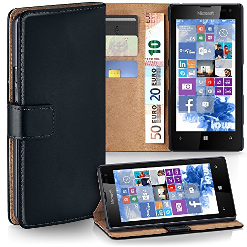 moexFlip Case for Nokia Lumia 520/525, Mobile Phone Case with Card Slot, 360-Degree Flip Case, Book Cover, Vegan Leather, Deep-Black