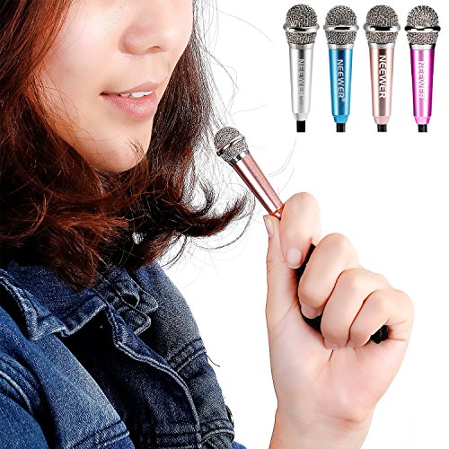 NeewerÂ® mini microfono a condensatore per dispositivi elettronici intelligenti iOS/Android/Windows (smartphone, notebook o computer), con cavo 3.5Â mm, auricolari, cavo di connessione 2-jack e supporto (oro)