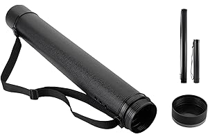 DEWEL Document Storage Poster Tube Expandable 63 cm to 107 cm, Plastic Waterproof Telescoping Adjustable Art Tube with Carrying Strap, Storage for Artworks, Drawing, Flip Chart (Black)