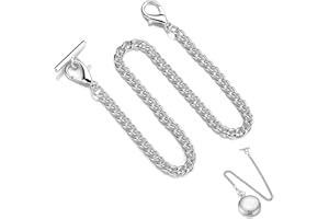 DOUKESH Chaîne de Montre de Poche,Chaîne de Gilet Montre de Poche,T Bar Montre De Poche Chaîne,Chaine Montre Gousset,Chaîne à Maillons Gourmette,Chaîne de Cow-Boy,Watch Lien De Chaîne,Cadeaux Hommes