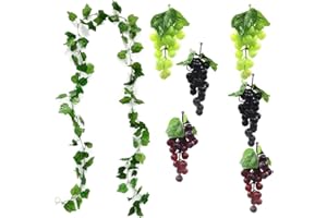 LATRAT 7 Stück Kunststoff Weintrauben, Lebensechte Traube Deko, Künstliches Obst Gemüse Dekoration, für Weindekoration, Künstliche Fruchtstützen, Gartenbüro Dekoration Foto Requisiten