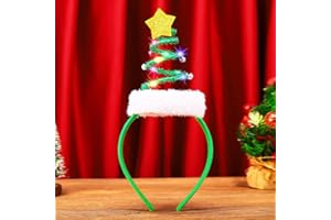 Handcess Bandeau Lumineux de Noël avec Sapin et LED Serre-Tête - Étoile Brillante Accessoires pour Cheveux pour Femmes (Vert, Taille Unique)