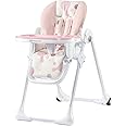 Kinderkraft Yummy Baby High Chair, Children's Chair, Childcare, Meal, Folded, with Tray, Footrest, Adjustable, Birth, 15 kg, Pink