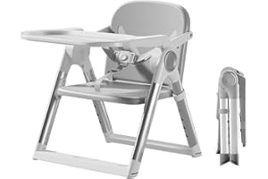 UBRAVOO 3-in-1 Portable Booster Seat Dining, Adjustable Foldable High Chair with Double-Layer Dinner Plate, Convertible High Chair for Babies with Eat & Play 6 Months Plus (Grey)