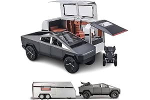 1/24 Diecast Pickup Trailer Toy Truck, Off-Road Vehicle Alloy, Metal Car Model With Sound and Light, Gifts for Boys and Girls (1:24 With RV Black)