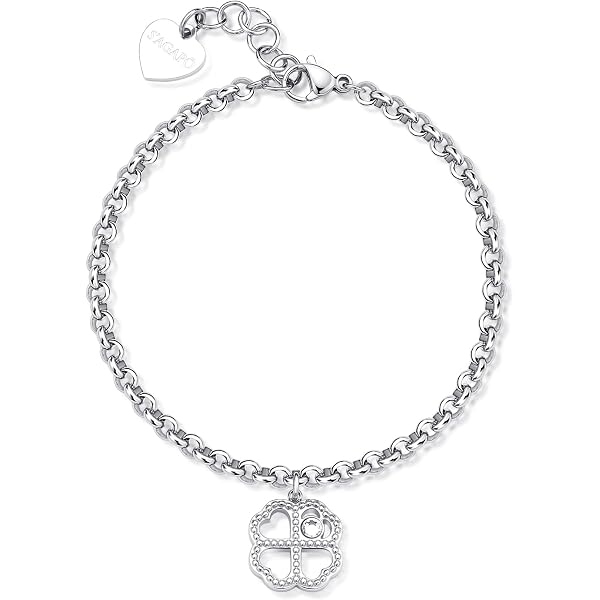 S'Agapõ Bracciale Donna Happy Collection – Acciaio 316L E Cristalli Con Quadrifoglio, Ipoallergenico, SHAR29