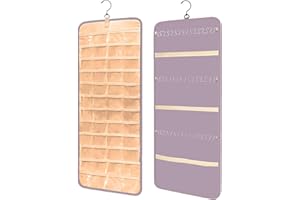 QIUPFGUT Hängende Schmuck Organizer, Frisiertisch Kleiderschrank Schmuckaufbewahrung, Schmuck Organizer Hängend, Hängende Ohrringe Aufbewahrungstaschen, Aufbewahrungsrolle mit Aufhänger(lila)