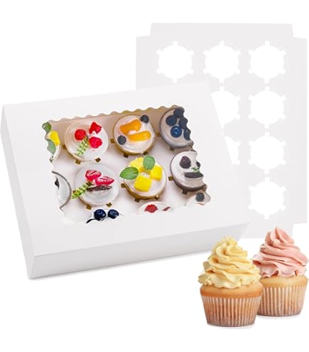 Bunte weiße Karte Papier Cupcake-Boxen mit Fenster für Gebäck Kekse Donuts Macar