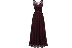 Berylove - Abito da cocktail da donna, elegante, adatto per matrimoni, di chiffon, senza maniche, con pizzo