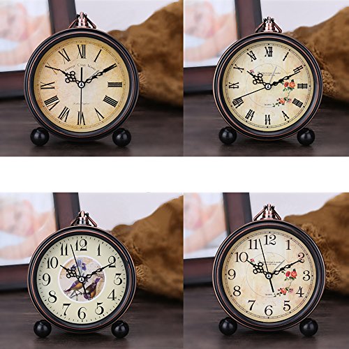 Dobess Vintage Design Tischuhr mit Hanger 5 Zoll Rund Schleichende Sekunde ohne Ticken Metall Quarzwecker Glockenwecker für Wohnzimmer 3 - 3