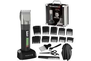 Remington hårtrimmer, 0,8-2 mm utan kam 10 fasta kammar 3-40 mm, Lithiumbatteri upp till 50 min användningstid, sladd/sladdlös, laddningstation, HC5811