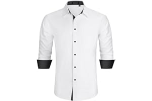 Enlision Chemise Homme Mariage Manches Longues Regular Fit Chemises Casual Business Formelle Chemise Contrastée avec Poche