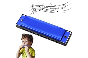 Vexquivera 10-Hole 20-Tone Blues Harmonica in C, Mouth Organ, Perfect for Beginners & Professionals, Blue