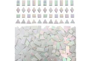 KALUCION Iridescent White Glass Mosaic Tiles for Crafts, 280 pcs Mixed 4 Shapes Stained Glass Sheets for Crafts, Mosaic Kit for Adults Kids, Stained Glass Supplies for Mosaics