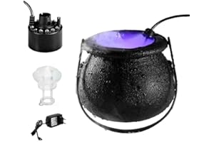 KKPLZZ Wytwornica mgły na Halloween, kocioł czarownicy ze zmianą koloru, 12 diod LED, kociołek na Halloween, maszyna do mgły, dekoracja na imprezę Halloween