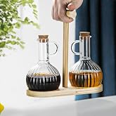 Deconox 2'li Bambu Stand ile Cam Yağdanlık ve Sirkelik Seti, Yemek Masası ve Sofralarınız İ&ccedil;in Bambu Standlı Şık Masa &Uuml;st&uuml; Ya