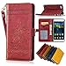 Produktbild Huawei P8 Lite Leder Hülle,Handy Hülle Tasche Huawei P8 Lite,Ledertasche für Huawei P8 Lite,Leweiany Handytasche Huawei P8 Lite Schutzhülle aus Echt-Leder Retro Blumen Prägung Hülle im Ständer Bookstyle Wallet Tasche Flip Brieftasche Etui Schale mit Kartenfach, Magnet und Praktischer Standfunktion Luxus Tasche für Huawei P8 Lite - Premium Hülle in Rot