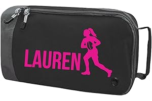 ABSOLUTELY TOP Personalised Girls Rugby Boot Bag Kids Player Sports School PE Kit Gym Gift, Ink Black/Pink Print