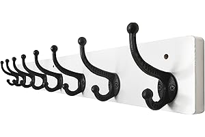 WEBI Percheros Pared Madera,8 Ganchos de Hierro Fundido,Percha Pared,Colgadores Pared Para Abrigos,Chaqueta,Blanco