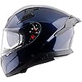 Axor Apex Solid ISI ECE DOT Certified Full Face Dual Visor Helmet for Men and Women with Pinlock Fitted Outer Clear Visor and Inner Smoke Sun Visor Deep Blue-L