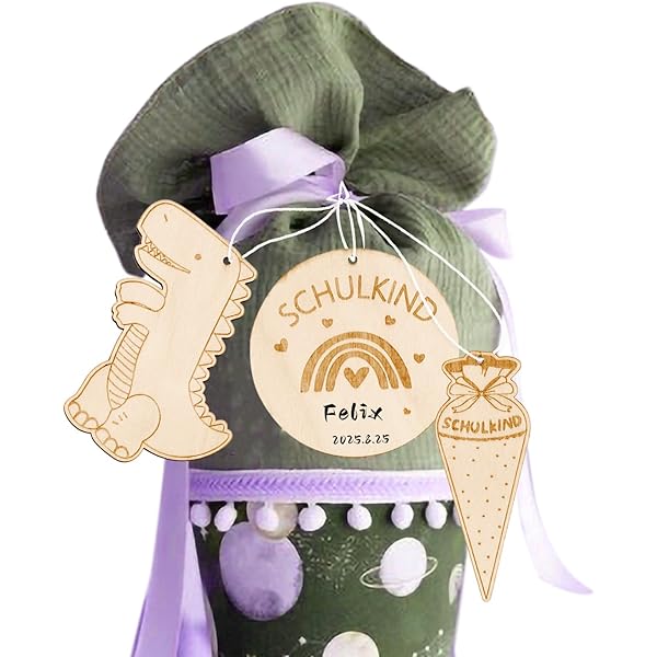 SANLIUSANJIU 2 Schultüten Holzanhänger - Personalisierbare Einschulungsgeschenke