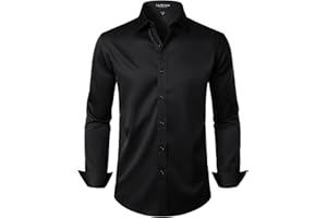 LucMatton Men's Dress Shirt Formal Stretch Wrinkle-Free Long Sleeve Slim Fit Button Down Shirts for Wedding Party
