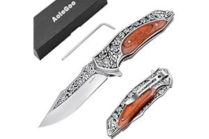 AOLEGOO Navaja Plegable, Cuchillo Supervivencia con Mango de Madera, Acero Inoxidable de Bolsillo Navaja para Acampar, Picnic, Caza (Marrón)