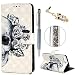 Produktbild Huawei Y6 2018 / Honor 7A Hülle Case, Filp PU Leder Wallet Handyhülle Flipcase : Bookstyle Gemalt Tasche mit Soft TPU Innere Schutzhülle in Graue Blumen + Anti Staub Schutz Stöpsel + Eingabestift Stylus
