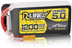 Tattu Batteria 6S LiPo 1200 mAh 22,2 V 150C 6S con spina XT60 Rline Series per Professional FPV Racing competitions