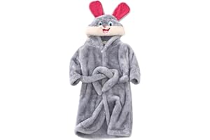 COLORFUL HOME TOOL Colorful 【Cartoon Hase】 Kinder Bademantel mit Kapuze Nachtwäsche, Baby Kleinkind Nachthemd Flanell Pyjamas Verdicken Plüsch Handtuch für Jungen Mädchen 1-8 Jahre alt (Grau, 7-8 Years)