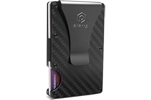 PIRNA Smukły minimalistyczny portfel na karty z blokadą RFID dla mężczyzn, cienki portfel z kieszenią z przodu z klipsem na pieniądze, prawdziwe kute portfele węglowe dla mężczyzn w Wielkiej Brytanii z