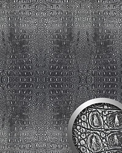 WallFace 13521 Croco Wall Panel Textured 3D Interior Decor wallcovering self-Adhesive Black Silver 2.60 sqm