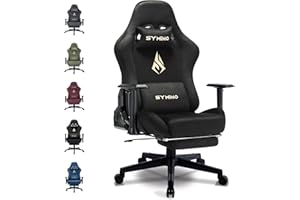 Symino Gaming Chair, Computer Chair with Footrest, Headrest and Lumbar Support, Ergonomic PC Chair, Height Adjustable Rotating Task Chairs, Black