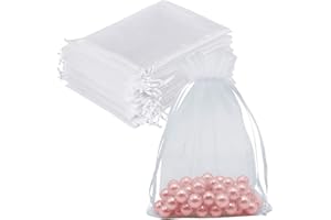 NCOALE Organza Bags, 10 x 12 cm White Gift Drawstring Bags Jewelry Pouches Wedding Favour Bags, Mesh Drawstring Small Gift Bags for Wedding Party Favors 100PCS