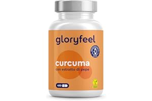 GLORYFEEL Curcuma e Piperina Plus, 400 Capsule (13 Mesi di Scorta), Curcumina e Piperina, 700mg di Pura Curcuma contenente Curcumina, Curcuma Integratore, Vegano, senza Additivi Artificiali
