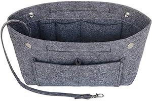 Joqixon Bag Organizer for Handbags,Tote Bag Organizer Insert Zipper Bag for Women, Handbag Organizer Inside Liner with 15 Pockets, Dark Grey, XL