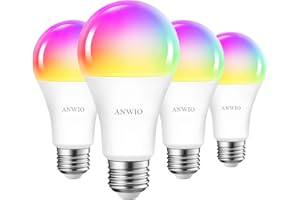 ANWIO Lampadina Alexa, Lampadina Smart, 12W Equivalenti a 100W, 1521Lm,Lampada Smart Wifi E27 con Telecomando Compatibile con Alexa, Echo and Google Assistant, RGB Intelligente Dimmerabile,4 Pcs