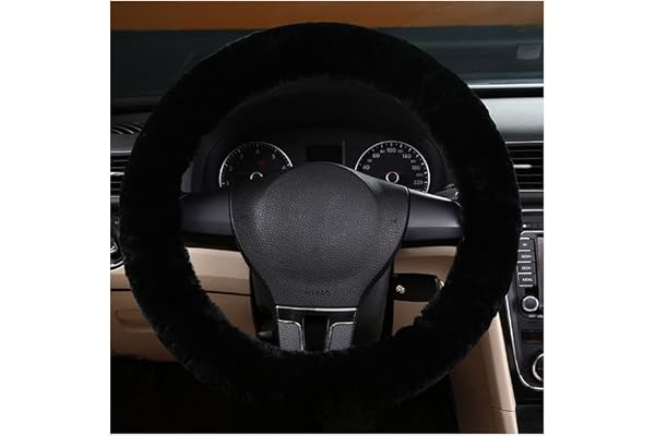 Couvre Volant Voiture Hiver Universelle Respirant Housse Caches de Volant en Peluche Chaud Confort Couvercle Couverture de Volant Thermique Antidérapant Elastique pour Auto Camion SUV 38CM-Noir