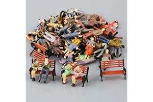 FACULX Figuras de personas a escala 1:50, modelo de trenes arquitectónicos, figuras de personas pequeñas sentadas y de pie para escenas en miniatura, 50 piezas con banco de parque