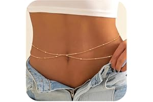 ZOERAY 2Stück Bauchkette Gold Damen Wasserfest 18K Vergoldet Körperkette Waist Beads Geschichtet Taillenkette mit Perlen Verstellbare Bikini Body Belly Chain HüFtkette Körperschmuck für Frauen MäDchen