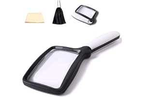 NZQXJXZ Lupe mit Licht 5 LEDs Große Handleselupe zum Einklappen 3-fache Vergrößerung mit 2 Dimmmodi Ideal zum Lesen Kleiner Ausdrucke, Bücher, Sehschwäche