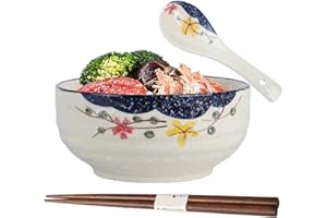 TUYINES Ramen miska ceramiczna, japońska miska z łyżeczką, pałeczki do jedzenia, miska na rameny, miski na zupę, miski do sałatek