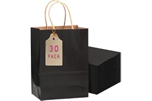 Gcardist 30 bolsas de regalo negras con asas a granel 30 x 20 x 4,3 pulgadas, tamaño mediano, bolsas de papel kraft múltiples usos (27 x 20 x 12 cm, tamaño mediano)